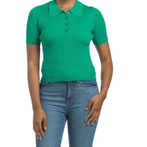 Avec Les Filles Women's Size Large Green Luxe Body Ribbed Knit Top NWT